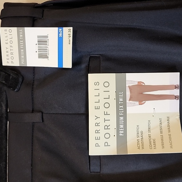 Perry Ellis Mens Premium Flex Twill Dress Pant No-Iron 38x29 Flat Front Black NW - Picture 5 of 10